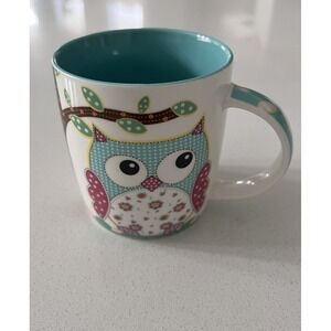 Burton + BURTON Owl Coffee Mug  Tea Cup  Calico Patchwork 12 Oz Whimsical